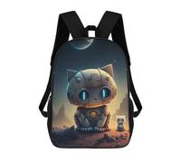 sinyumoney Children School Backpack 3D Printed Robotic Cat on Mars -1 Bookbags Rucksack Casual Travel Backpacks Large Capacity Daypack for Boys 17inch