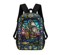 sinyumoney Children School Backpack 3D Printed Sailing Ship Stain Glass Bookbags Rucksack Casual Travel Backpacks Large Capacity Daypack for Boys 17inch