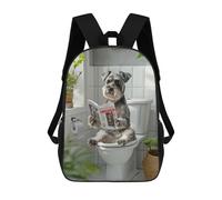 sinyumoney Children School Backpack 3D Printed Schnauzer Dog Reading on Toilet Bookbags Rucksack Casual Travel Backpacks Large Capacity Daypack for Boys 17inch