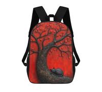 sinyumoney Children School Backpack 3D Printed Sleeping Black Japan Cat Beneath Red Tree Bookbags Rucksack Casual Travel Backpacks Large Capacity Daypack for Boys 17inch