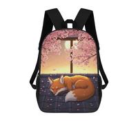 sinyumoney Children School Backpack 3D Printed Sleeping Fox Under Cherry Blossoms Bookbags Rucksack Casual Travel Backpacks Large Capacity Daypack for Boys 17inch