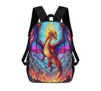 sinyumoney Children School Backpack 3D Printed Stained Glass Dragon with Flames Bookbags Rucksack Casual Travel Backpacks Large Capacity Daypack for Boys 17inch
