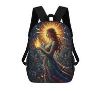 sinyumoney Children School Backpack 3D Printed Stained Glass Woman with Flame Bookbags Rucksack Casual Travel Backpacks Large Capacity Daypack for Boys 17inch