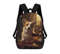 sinyumoney Children School Backpack 3D Printed Welsh Corgi Glass Red Wine Bookbags Rucksack Casual Travel Backpacks Large Capacity Daypack for Boys 17inch