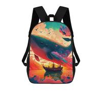 sinyumoney Children School Backpack 3D Printed Whale Dreamscape-1 Bookbags Rucksack Casual Travel Backpacks Large Capacity Daypack for Boys 17inch
