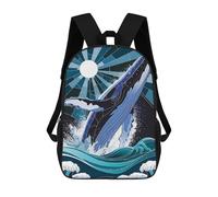sinyumoney Children School Backpack 3D Printed Whale Leaping from Waves Stained Glass Bookbags Rucksack Casual Travel Backpacks Large Capacity Daypack for Boys 17inch