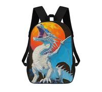 sinyumoney Children School Backpack 3D Printed White Dragon Roaring at The Moon Bookbags Rucksack Casual Travel Backpacks Large Capacity Daypack for Boys 17inch