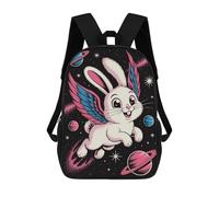 sinyumoney Children School Backpack 3D Printed Winged Rabbit in Space Cartoon Bookbags Rucksack Casual Travel Backpacks Large Capacity Daypack for Boys 17inch