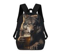 sinyumoney Children School Backpack 3D Printed Wolf Drinking Beer Pint Bookbags Rucksack Casual Travel Backpacks Large Capacity Daypack for Boys 17inch