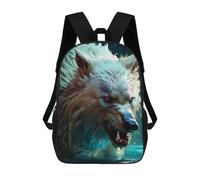 sinyumoney Children School Backpack 3D Printed Wolf in Water Bookbags Rucksack Casual Travel Backpacks Large Capacity Daypack for Boys 17inch