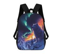 sinyumoney Children School Backpack 3D Printed Wolves Under The Northern Lights Bookbags Rucksack Casual Travel Backpacks Large Capacity Daypack for Boys 17inch