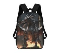 sinyumoney Children School Bag Black Dragon in Flames Printing Kid Backpack Travel Bagpack Boys Girls School Bag 17inch