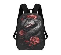 sinyumoney Children School Bag Black Snake with Red Roses Tattoo Design Printing Kid Backpack Travel Bagpack Boys Girls School Bag 17inch