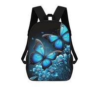 sinyumoney Children School Bag Blue Butterfly Garden Printing Kid Backpack Travel Bagpack Boys Girls School Bag 17inch
