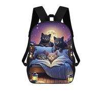 sinyumoney Children School Bag Cats Reading Under Moonlight Printing Kid Backpack Travel Bagpack Boys Girls School Bag 17inch