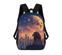 sinyumoney Children School Bag City Lion Moon Night Sky Printing Kid Backpack Travel Bagpack Boys Girls School Bag 17inch