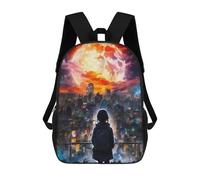 sinyumoney Children School Bag City Under Giant Red Moon Printing Kid Backpack Travel Bagpack Boys Girls School Bag 17inch