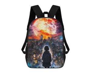 sinyumoney Children School Bag City Under Giant Red Moon Printing Kid Backpack Travel Bagpack Boys Girls School Bag 17inch