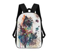sinyumoney Children School Bag Colorful Floral Cat Art Print Printing Kid Backpack Travel Bagpack Boys Girls School Bag 17inch