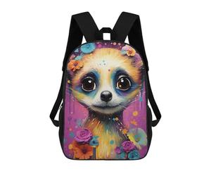 sinyumoney Children School Bag Colorful Meerkat with Flowers Printing Kid Backpack Travel Bagpack Boys Girls School Bag 17inch
