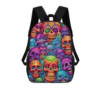sinyumoney Children School Bag Colorful Skulls Artwork Printing Kid Backpack Travel Bagpack Boys Girls School Bag 17inch
