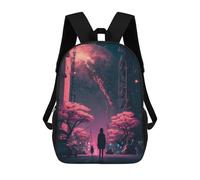 sinyumoney Children School Bag Distant Planet Over Neon Cityscape Printing Kid Backpack Travel Bagpack Boys Girls School Bag 17inch