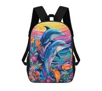 sinyumoney Children School Bag Dolphins in A Colorful Coral Reef Printing Kid Backpack Travel Bagpack Boys Girls School Bag 17inch