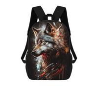 sinyumoney Children School Bag Flaming Wolf Portrait -1 Printing Kid Backpack Travel Bagpack Boys Girls School Bag 17inch