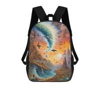 sinyumoney Children School Bag Galactic Cityscape Fantasy Art Printing Kid Backpack Travel Bagpack Boys Girls School Bag 17inch