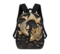 sinyumoney Children School Bag Golden Koi Fish Artwork Printing Kid Backpack Travel Bagpack Boys Girls School Bag 17inch
