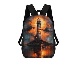 sinyumoney Children School Bag Golden Lighthouse Sunset Printing Kid Backpack Travel Bagpack Boys Girls School Bag 17inch