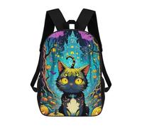 sinyumoney Children School Bag Halloween Cat in Forest Printing Kid Backpack Travel Bagpack Boys Girls School Bag 17inch
