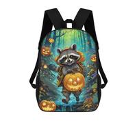 sinyumoney Children School Bag Halloween Raccoon in Forest -1 Printing Kid Backpack Travel Bagpack Boys Girls School Bag 17inch