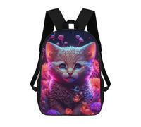 sinyumoney Children School Bag Magical Neon Kitten Garden Printing Kid Backpack Travel Bagpack Boys Girls School Bag 17inch