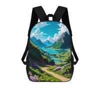 sinyumoney Children School Bag Mountain Valley with Path Printing Kid Backpack Travel Bagpack Boys Girls School Bag 17inch