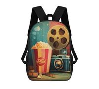 sinyumoney Children School Bag Movie Night Essentials Popcorn & Film Reel Printing Kid Backpack Travel Bagpack Boys Girls School Bag 17inch