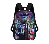 sinyumoney Children School Bag Neon Otter in Cityscape Printing Kid Backpack Travel Bagpack Boys Girls School Bag 17inch