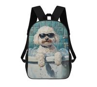 sinyumoney Children School Bag Poodle in Bathtub with Sunglasses Printing Kid Backpack Travel Bagpack Boys Girls School Bag 17inch