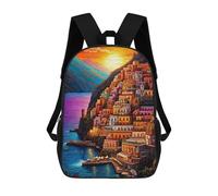 sinyumoney Children School Bag Sunset Over Coastal Village -2 Printing Kid Backpack Travel Bagpack Boys Girls School Bag 17inch