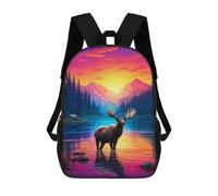 sinyumoney Children School Bag Sunset Serenity with Elk Printing Kid Backpack Travel Bagpack Boys Girls School Bag 17inch