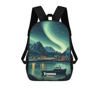 sinyumoney Children School Bag Tromso, Norway Aurora Borealis Printing Kid Backpack Travel Bagpack Boys Girls School Bag 17inch