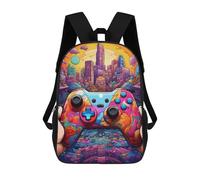 sinyumoney Children School Bag Vibrant Cityscape Controller Artwork -1 Printing Kid Backpack Travel Bagpack Boys Girls School Bag 17inch