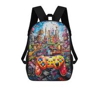 sinyumoney Children School Bag Vibrant Cityscape with Gaming Controller Printing Kid Backpack Travel Bagpack Boys Girls School Bag 17inch