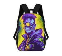 sinyumoney Children School Bag Vibrant Neon Skull Artwork Printing Kid Backpack Travel Bagpack Boys Girls School Bag 17inch