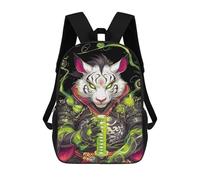 sinyumoney Children School Bag White Tiger Samurai Printing Kid Backpack Travel Bagpack Boys Girls School Bag 17inch