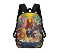 sinyumoney Children School Bag Zoo Animals' Dinner Party Printing Kid Backpack Travel Bagpack Boys Girls School Bag 17inch