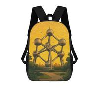 sinyumoney Children'S Backpack 3D Atomium Brussels Illustration Printed Bags Schoolbag Lightweight School Bags Fashion Fun Knapsack Student Daypack For Children 17inch