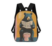sinyumoney Children's Backpack 3D Bear Reading Newspaper on Toilet Printed Bags Schoolbag Lightweight School Bags Fashion Fun Knapsack Student Daypack for Children 17inch