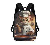 sinyumoney Children's Backpack 3D Cat Chef Baking Printed Bags Schoolbag Lightweight School Bags Fashion Fun Knapsack Student Daypack for Children 17inch