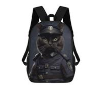 sinyumoney Children's Backpack 3D Cat Police Uniform Printed Bags Schoolbag Lightweight School Bags Fashion Fun Knapsack Student Daypack for Children 17inch